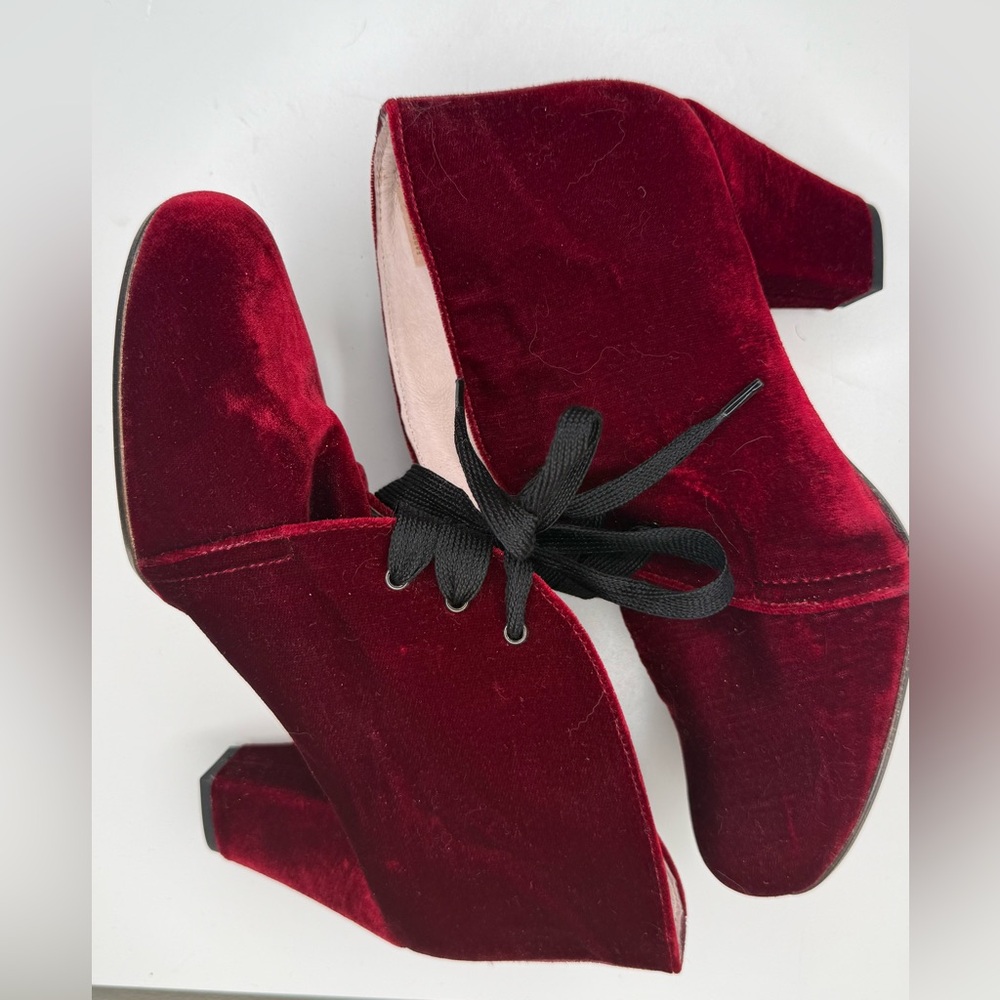 Patricia Green Velvet Victorian Lace Up Booties Red Spain 38 - Picture 5 of 12